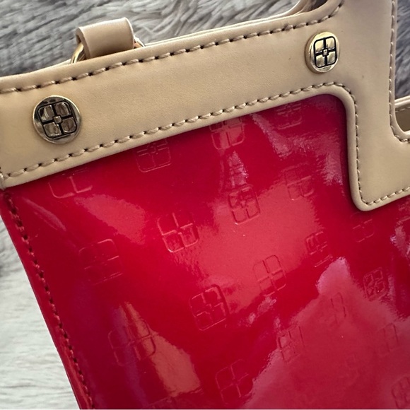 IMAN Red & Tan Vegan Patent Leather Handbag - EUC **Missing shoulder strap - Picture 3 of 9
